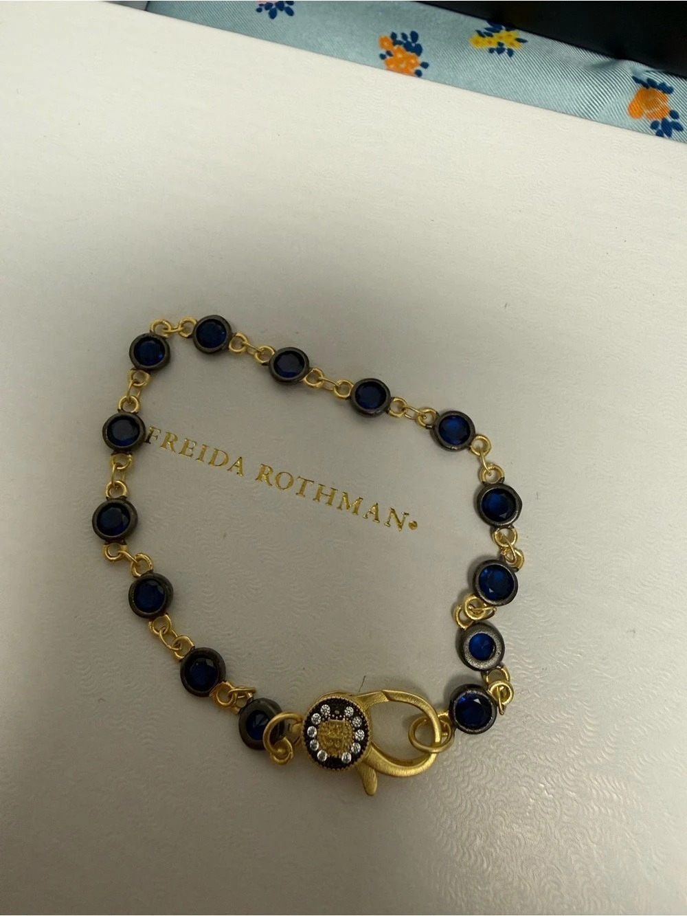 Freida Rothman 7" Blue CZ Bezel Charm Bar Bracelet